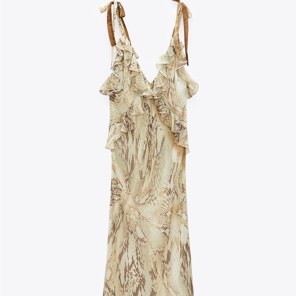 zara maxi animal print dress with ruffles